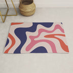 Retro Liquid Swirl Abstract Pattern Square Navy Blue Pink Red-Orange Rug Gallery Image 1