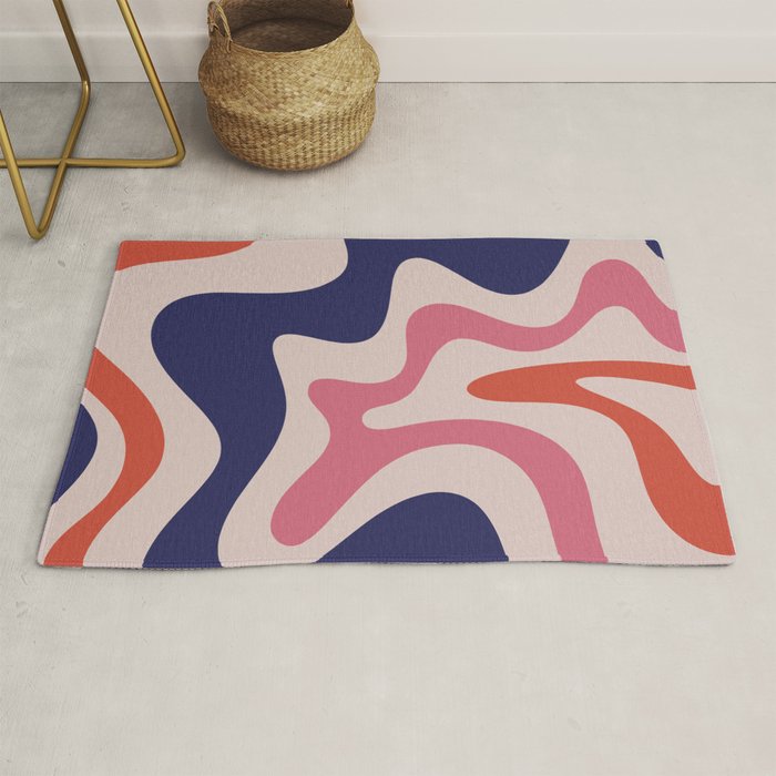 Retro Liquid Swirl Abstract Pattern Square Navy Blue Pink Red-Orange Rug Gallery Image 1