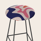 Retro Liquid Swirl Abstract Pattern Square Navy Blue Pink Red-Orange Stool Gallery Image 2