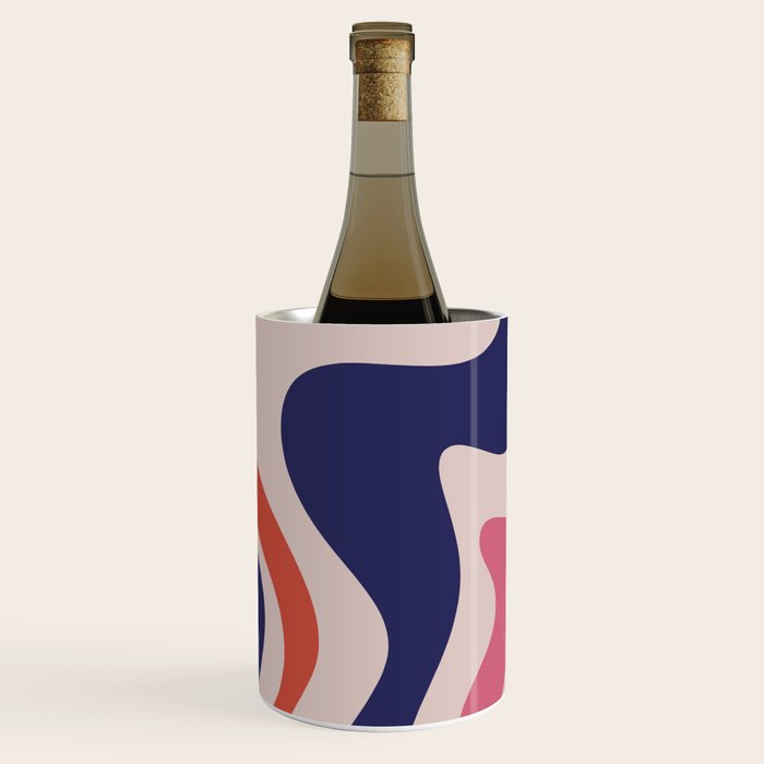 Retro Liquid Swirl Abstract Pattern Square Navy Blue Pink Red-Orange Wine Chiller Gallery Image 2
