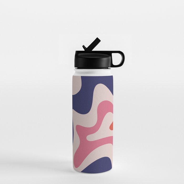 Retro Liquid Swirl Abstract Pattern Square Navy Blue Pink Red-Orange Water Bottle Gallery Image 1