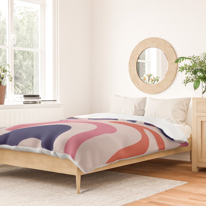 Retro Liquid Swirl Abstract Pattern Square Navy Blue Pink Red-Orange Duvet Cover Gallery Image 2