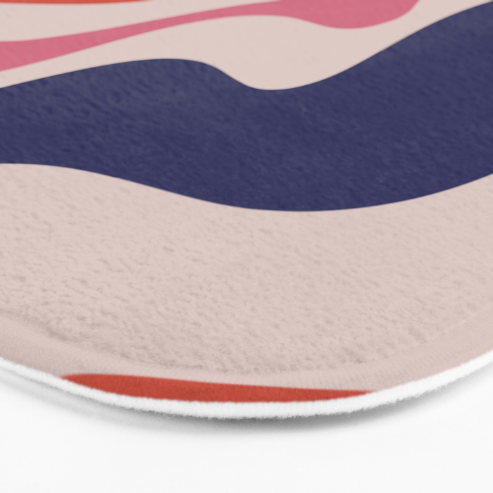 Retro Liquid Swirl Abstract Pattern Square Navy Blue Pink Red-Orange Bath Mat Gallery Image 3