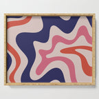 Retro Liquid Swirl Abstract Pattern Square Navy Blue Pink Red-Orange Serving Tray Gallery Image 1