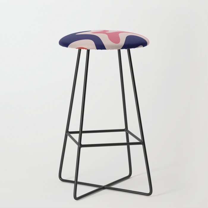 Retro Liquid Swirl Abstract Pattern Square Navy Blue Pink Red-Orange Stool Gallery Image 1