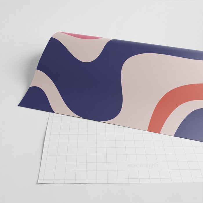 Retro Liquid Swirl Abstract Pattern Square Navy Blue Pink Red-Orange Wrapping Paper Gallery Image 2