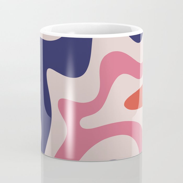 Retro Liquid Swirl Abstract Pattern Square Navy Blue Pink Red-Orange Coffee Mug Gallery Image 4