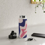 Retro Liquid Swirl Abstract Pattern Square Navy Blue Pink Red-Orange Water Bottle Gallery Image 4