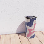 Retro Liquid Swirl Abstract Pattern Square Navy Blue Pink Red-Orange Travel Mug Gallery Image 4
