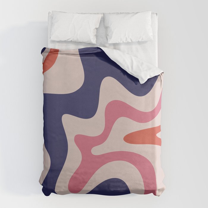 Retro Liquid Swirl Abstract Pattern Square Navy Blue Pink Red-Orange Duvet Cover Gallery Image 1