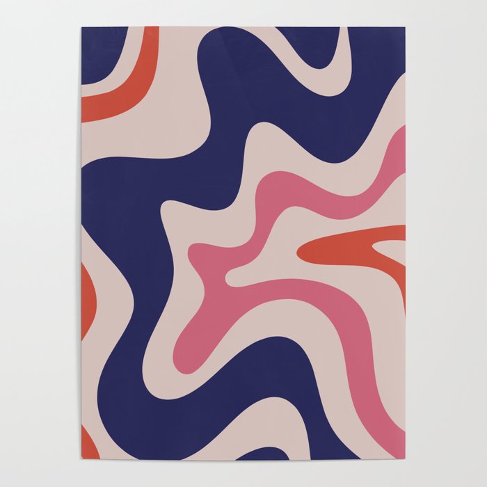 Retro Liquid Swirl Abstract Pattern Square Navy Blue Pink Red-Orange Poster Gallery Image 4