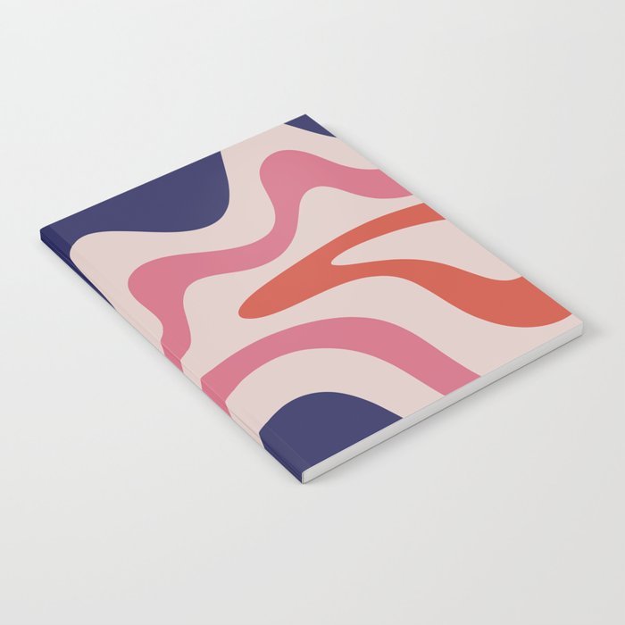 Retro Liquid Swirl Abstract Pattern Square Navy Blue Pink Red-Orange Notebook Gallery Image 2