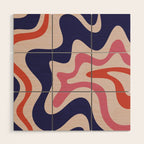 Retro Liquid Swirl Abstract Pattern Square Navy Blue Pink Red-Orange Wood Wall Art Gallery Image 1