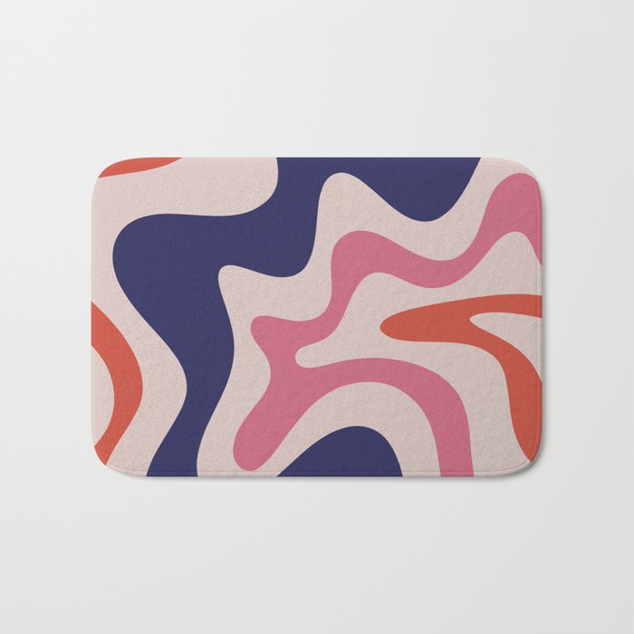 Retro Liquid Swirl Abstract Pattern Square Navy Blue Pink Red-Orange Bath Mat Gallery Image 1