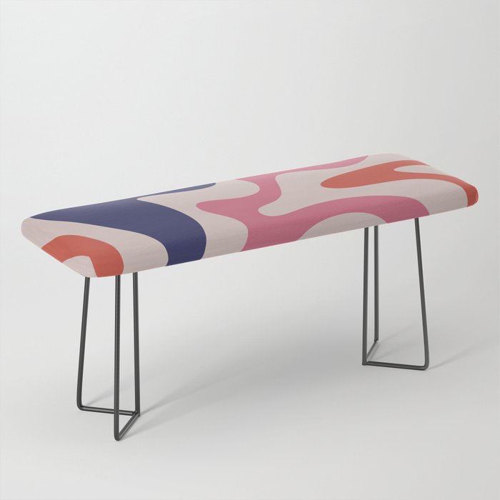 Retro Liquid Swirl Abstract Pattern Square Navy Blue Pink Red-Orange Bench Gallery Image 1