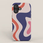 Retro Liquid Swirl Abstract Pattern Square Navy Blue Pink Red-Orange iPhone Case Gallery Image 1