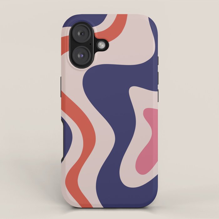 Retro Liquid Swirl Abstract Pattern Square Navy Blue Pink Red-Orange iPhone Case Gallery Image 1