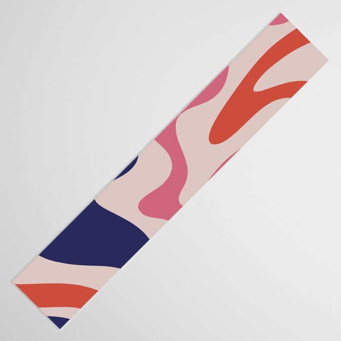 Retro Liquid Swirl Abstract Pattern Square Navy Blue Pink Red-Orange Table Runner Gallery Image 3