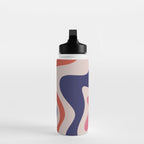 Retro Liquid Swirl Abstract Pattern Square Navy Blue Pink Red-Orange Water Bottle Gallery Image 3