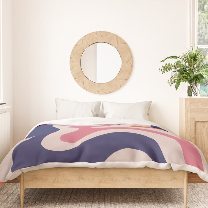 Retro Liquid Swirl Abstract Pattern Square Navy Blue Pink Red-Orange Duvet Cover Gallery Image 3