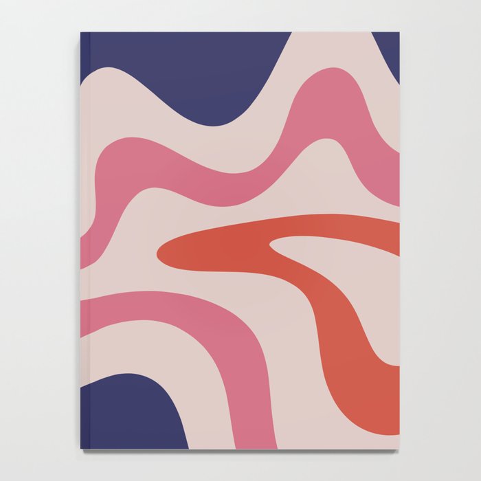 Retro Liquid Swirl Abstract Pattern Square Navy Blue Pink Red-Orange Notebook Gallery Image 4