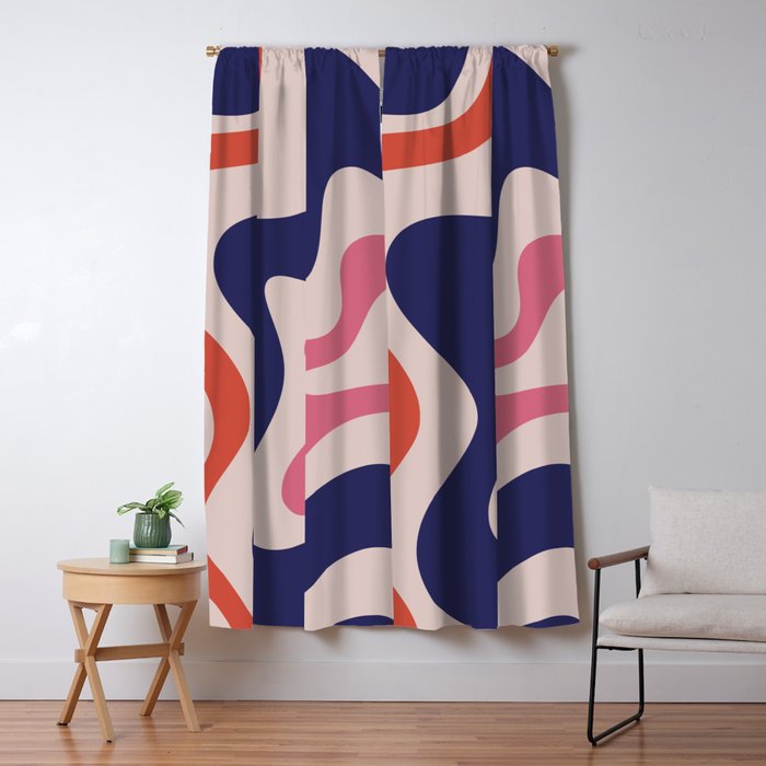 Retro Liquid Swirl Abstract Pattern Square Navy Blue Pink Red-Orange Window Curtain Gallery Image 1
