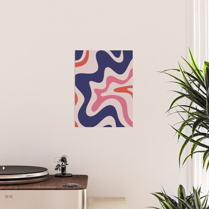 Retro Liquid Swirl Abstract Pattern Square Navy Blue Pink Red-Orange Poster Gallery Image 2