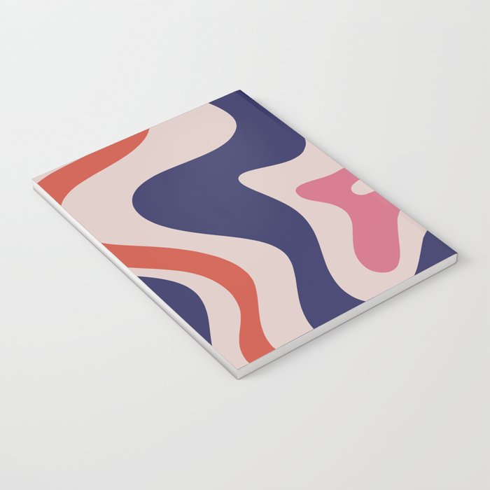 Retro Liquid Swirl Abstract Pattern Square Navy Blue Pink Red-Orange Notebook Gallery Image 3
