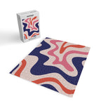 Retro Liquid Swirl Abstract Pattern Square Navy Blue Pink Red-Orange Jigsaw Puzzle Gallery Image 2