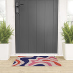 Retro Liquid Swirl Abstract Pattern Square Navy Blue Pink Red-Orange Welcome Mat Gallery Image 3