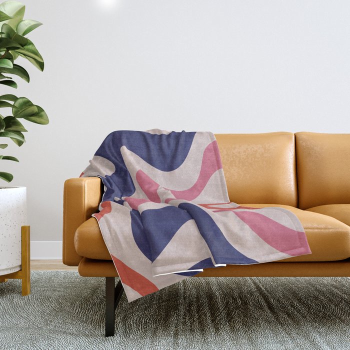 Retro Liquid Swirl Abstract Pattern Square Navy Blue Pink Red-Orange Throw Blanket Gallery Image 1