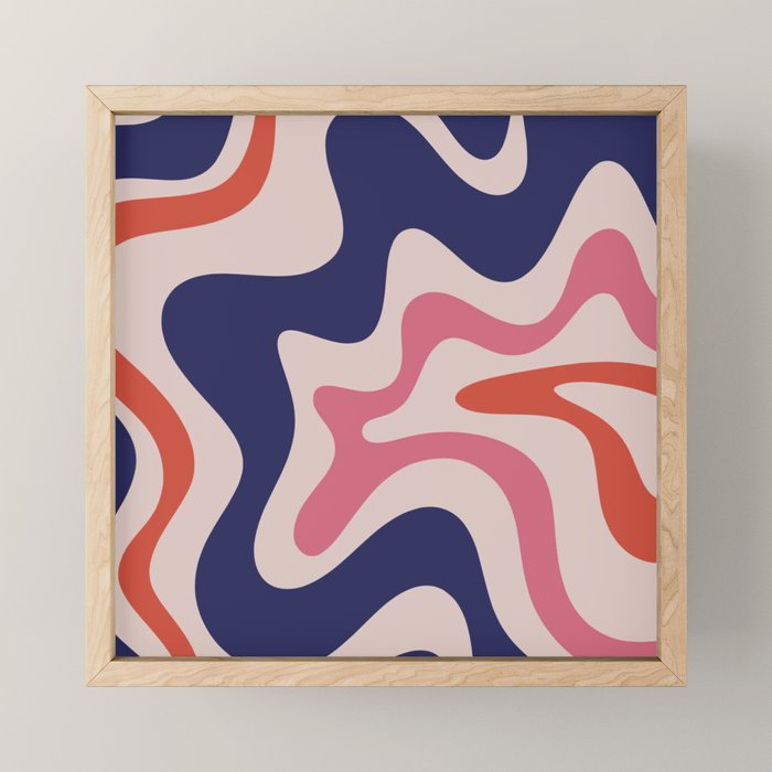 Retro Liquid Swirl Abstract Pattern Square Navy Blue Pink Red-Orange Mini Art Print Gallery Image 1