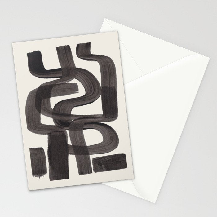 Black Ink Paint Brush Strokes Wiggles Mid Century Modern Stationery Card Gallery Image 2