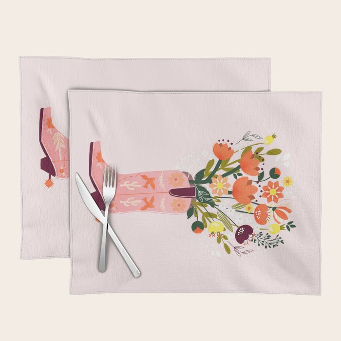 Pink Cowboy Boot and Wild Flower Bouquet Placemat Gallery Image 1