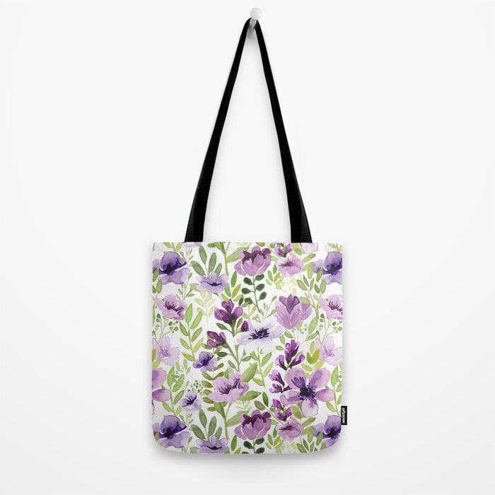 Watercolor/Ink Purple Floral Painting Tote Bag Gallery Image 2