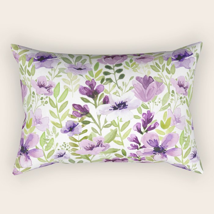 Watercolor/Ink Purple Floral Painting Rectangular Pillow Gallery Image 2
