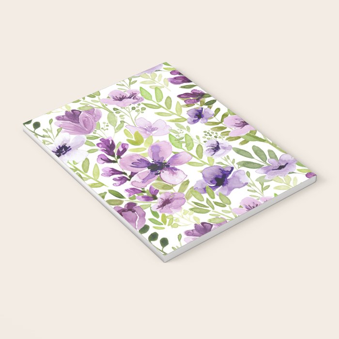 Watercolor/Ink Purple Floral Painting Notebook Gallery Image 3