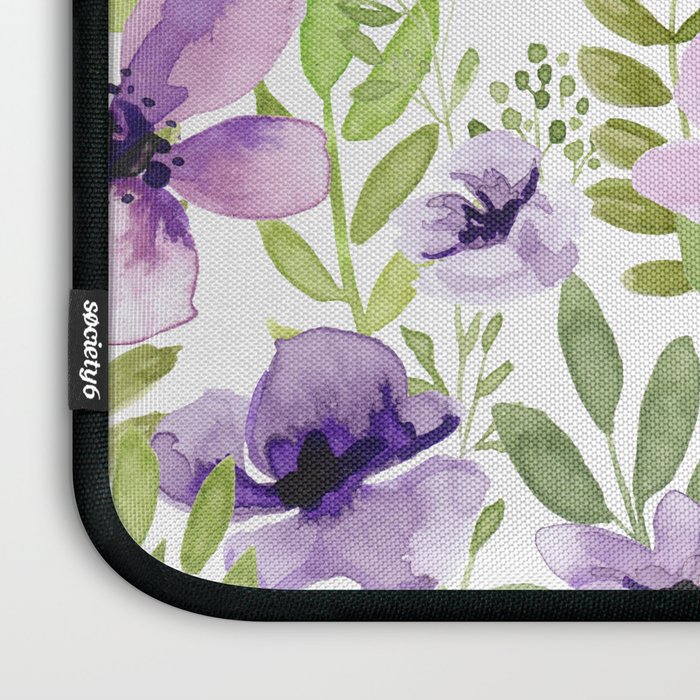 Watercolor/Ink Purple Floral Painting Laptop Sleeve Gallery Image 3