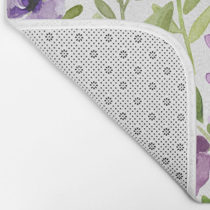 Watercolor/Ink Purple Floral Painting Bath Mat Gallery Image 2