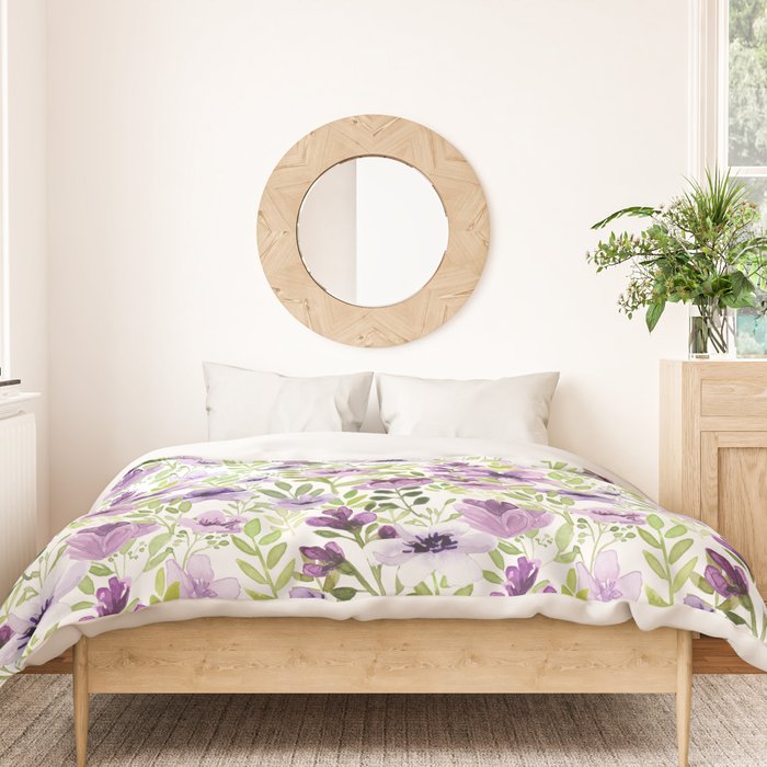 Watercolor/Ink Purple Floral Painting Duvet Cover Gallery Image 3