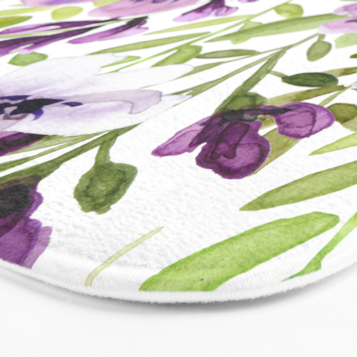 Watercolor/Ink Purple Floral Painting Bath Mat Gallery Image 3