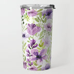 Watercolor/Ink Purple Floral Painting Travel Mug Gallery Image 2