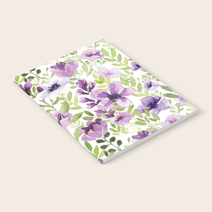 Watercolor/Ink Purple Floral Painting Notebook Gallery Image 1