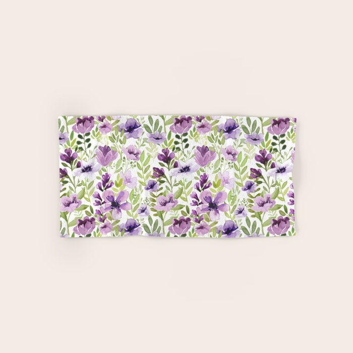 Watercolor/Ink Purple Floral Painting Bath Towel Gallery Image 1