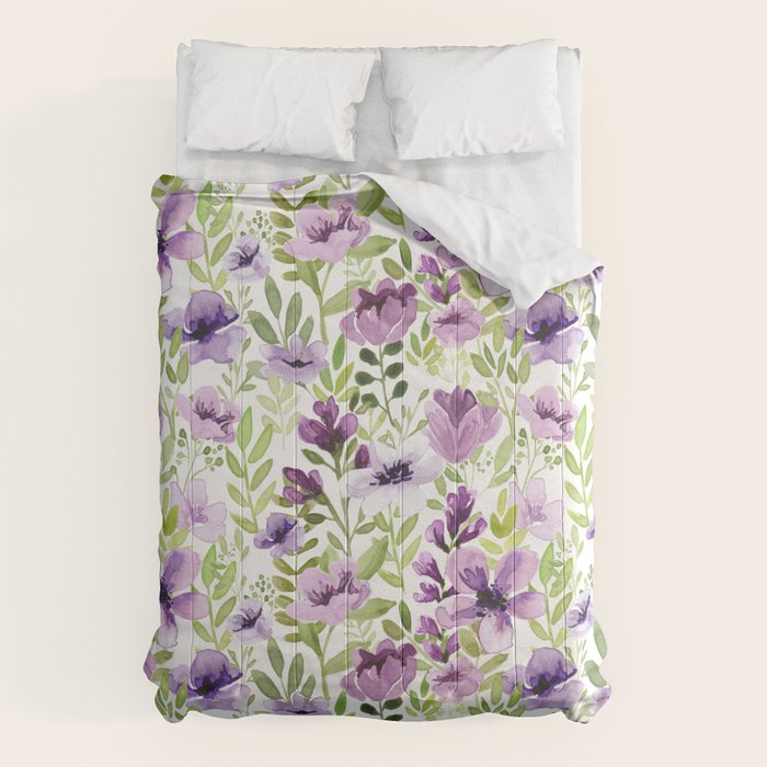 Watercolor/Ink Purple Floral Painting Comforter Gallery Image 6