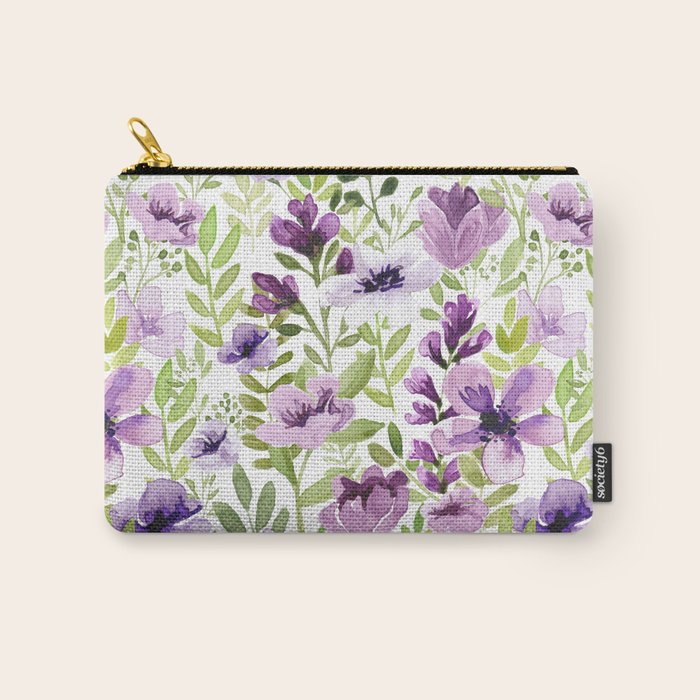 Watercolor/Ink Purple Floral Painting Carry All Pouch Gallery Image 1