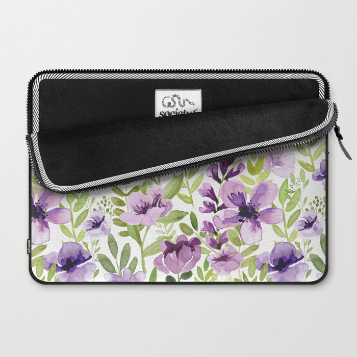 Watercolor/Ink Purple Floral Painting Laptop Sleeve Gallery Image 2