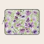 Watercolor/Ink Purple Floral Painting Laptop Sleeve Gallery Image 1