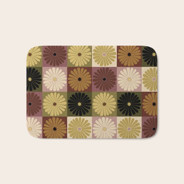 Retro Flowers Check Pattern III Bath Mat Gallery Image 1