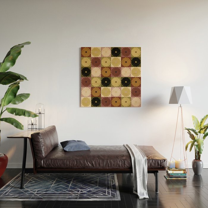 Retro Flowers Check Pattern III Wood Wall Art Gallery Image 2